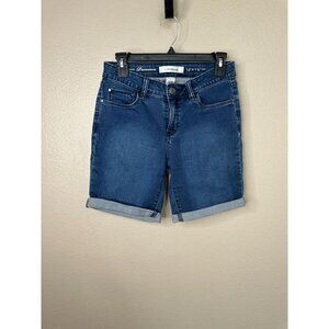 Croft &‎ Barrow Womens Blue Bermuda 4 Shorts cuffed button zipper cotton